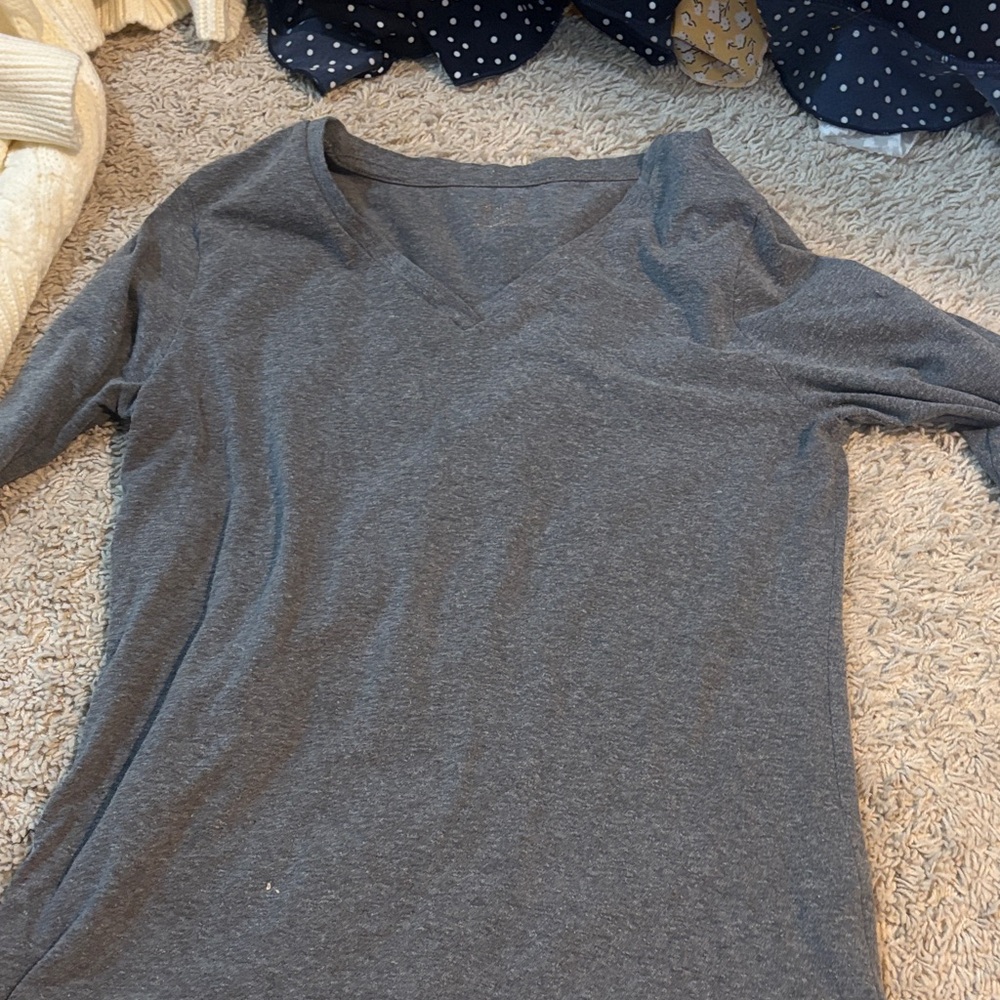 Gray V-Neck Women's Top